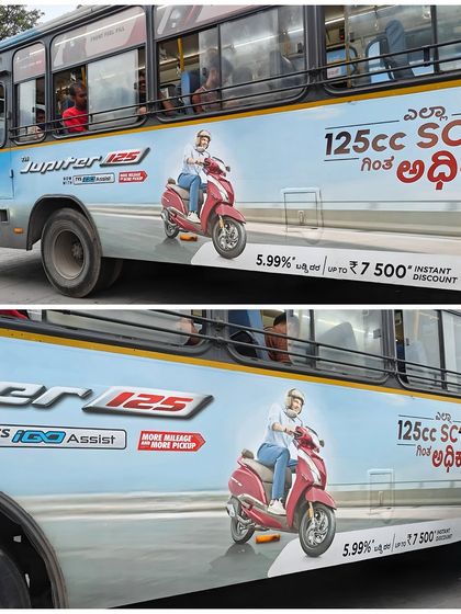 It's an amazing feeling to see your work out in the wild. Here is the TVS Jupiter ad featured on the side of a city bus. This kind of out-of-home advertising shows the scale of the campaigns I participate in.