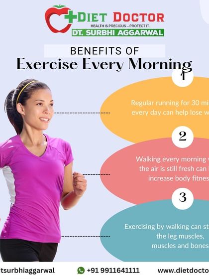 Exercising every morning is a powerful way to start your day. As this visual explains, it can help with weight loss, increase body fitness, and strengthen your muscles and bones.