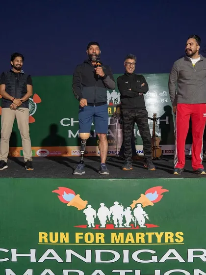 On stage at the 'Run for Martyrs' Chandigarh Marathon. These events have a deep, patriotic meaning, and I ensure the tone and execution reflect that.