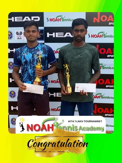 We host tournaments for all levels, including high-stakes competitions. Here are the winner and runner-up of our AITA 1 Lakh Prize Money Tournament, Dheeraj Kodancha S. and Kiruthik Kalyaan, two exceptional players.