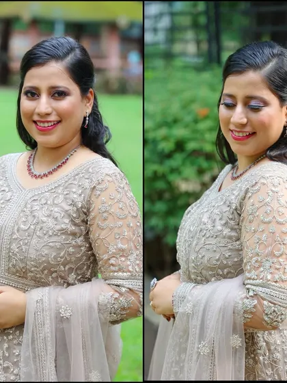 A before-and-after style collage showing the client looking beautiful from every angle.