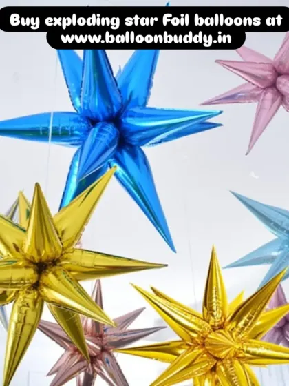 To add a unique touch to your decor, I offer items like these exploding star foil balloons. They come in various metallic colors and are great for adding a dynamic, 3D element to any party setup.