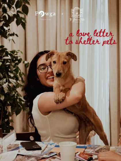 A love letter to shelter pets. This poster for our Art with Puppies event in Bangalore shows a participant joyfully hugging an adoptable pup.