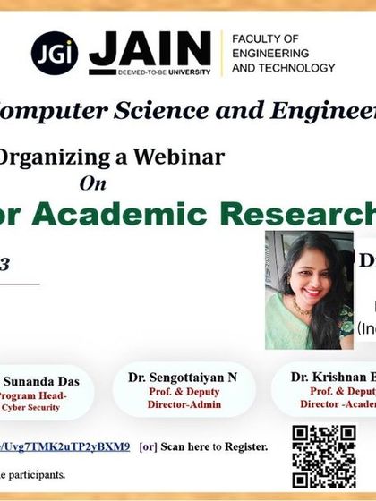 The official poster for a webinar on "AI Tools for Academic Research" organized by the School of Computer Science and Engineering at Jain University.