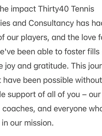 Seeing the impact of Thirty40 fills me with immense joy. This journey wouldn't be possible without the support of our players, families, and coaches.