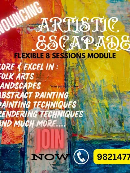 To give you the freedom to explore, I created the 'Artistic Escapades' module. This flexible 8-session program lets you dive into different styles, from traditional folk arts and landscape painting to the free-flowing expression of abstract art. It's a perfect way to discover what you love.