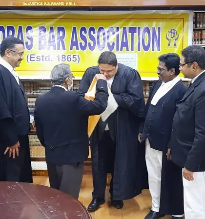 It was a profound honor to be felicitated by the esteemed office bearers of the Madras Bar Association, established in 1865. This welcome during my visit to the Chennai High Court for a case is a cherished moment of recognition from my learned peers in the legal fraternity.