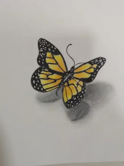 A stunning 3D drawing of a butterfly that looks like it could fly right off the page.