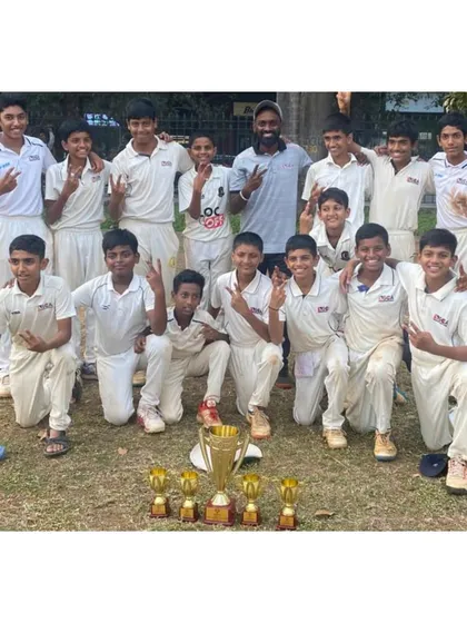 Our U-14 team, champions of the Dream 11 Vengsarkar Cup 2022, celebrating their victory.