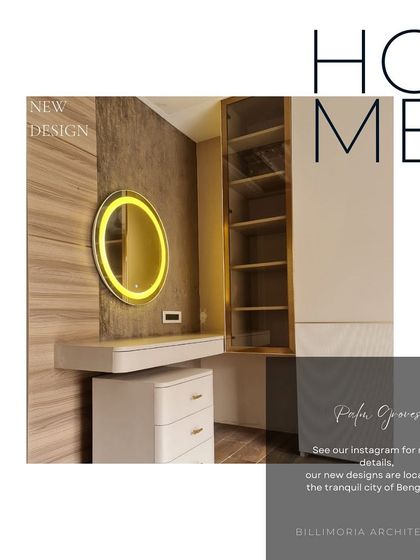 A glimpse of the dressing area in our Palm Grove project, featuring a sleek vanity with a backlit mirror and custom cabinetry. The design combines functionality with a clean, modern aesthetic.