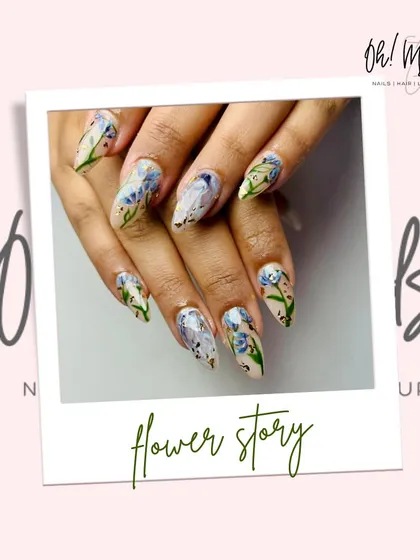 Petals, polish, and a little bit of magic. This artistic set features beautifully detailed, hand-painted bluebells on a neutral, textured base.