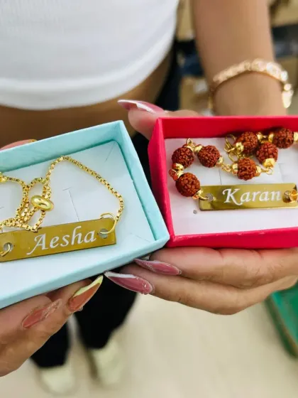 Simple, elegant, and personal. These adjustable name-engraved bracelets are a perfect Rakhi gift for both brothers and sisters.