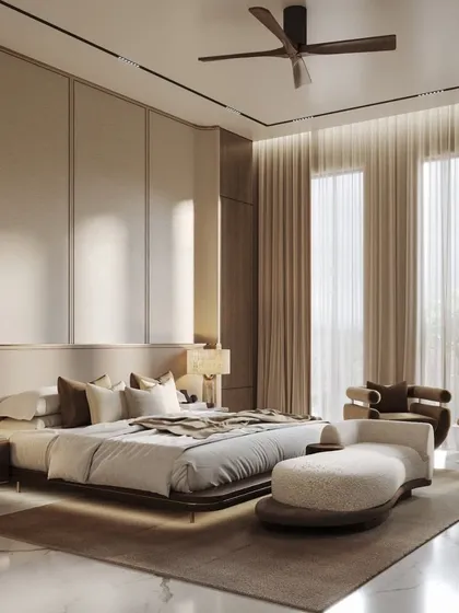 This serene master bedroom render is a study in light and texture. We meticulously craft every detail, from the soft morning sun filtering through the curtains to the tactile quality of the fabrics, to create a space that feels like a true sanctuary.