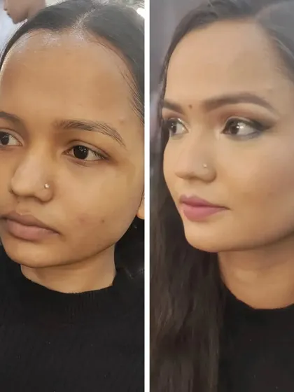This transformation showcases a soft, natural makeup look perfect for clients who are new to makeup. The 'no filter' result shows how I even out skin tone and define features while ensuring the final look feels light and authentic.
