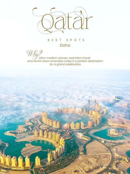 Why Qatar? Its ultra-modern venues, seamless travel, and world-class amenities make Doha a perfect destination for a grand and luxurious wedding celebration.