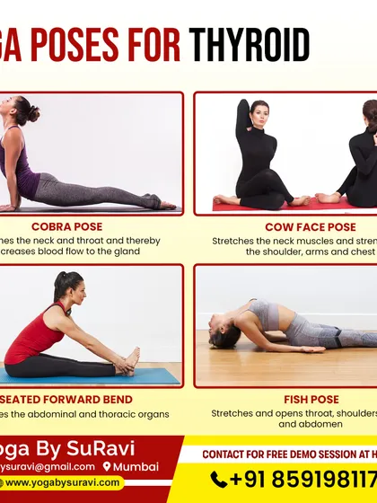 Yoga can be a powerful tool for managing health conditions. We use specific asanas like Cobra Pose and Fish Pose to help support thyroid function by stimulating the gland and improving circulation in the neck area.