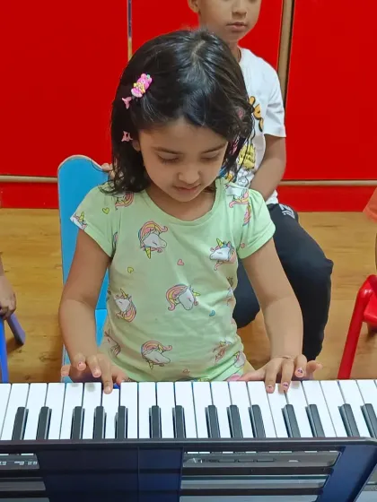 Young students getting hands-on with the piano during our music summer camp in Malad, Mumbai. It's a great way to introduce children to the world of music.