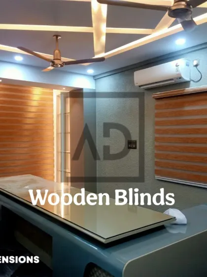 For this modern office space, the client wanted a sleek look with flexible light control. I recommended and installed these wooden finish zebra blinds, which allow for precise adjustments to manage glare and privacy throughout the day.