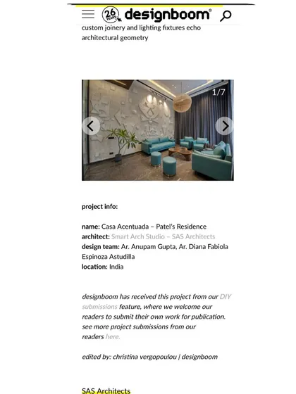 The project info section from our Designboom feature, crediting the Smart Arch Studio design team.