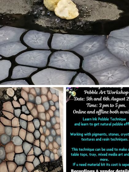 My upcoming workshops include pebble resin art and resin jewellery making. You can learn to create a natural pebble effect or beautiful, trendy jhumkas.