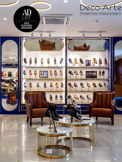 A space where craftsmanship meets design. The sleek, illuminated shoe wall, warm leather armchairs, and nested marble tables create an immersive retail experience for the modern shopper at Brune & Bareskin.
