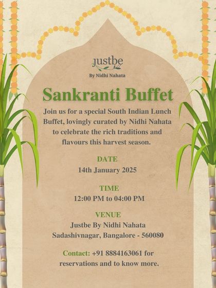 Join us for a special South Indian lunch buffet this Sankranti, lovingly curated to celebrate the rich traditions and flavors of the harvest season.