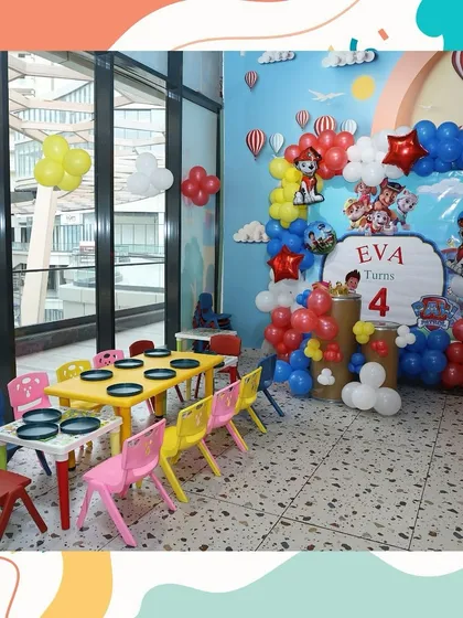 No job is too big, no pup is too small for this Paw Patrol party setup. We created a fun dining area for the kids right next to the themed photo backdrop.