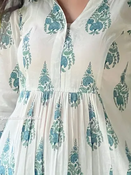 The beautiful block print detail on my white and green kurta. This close-up shows the craftsmanship that goes into each piece.