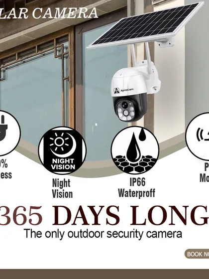 This is the only outdoor security camera you'll need, designed for 365-day operation. It's 100% wireless, waterproof, and features PIR motion detection, all powered by a solar panel.
