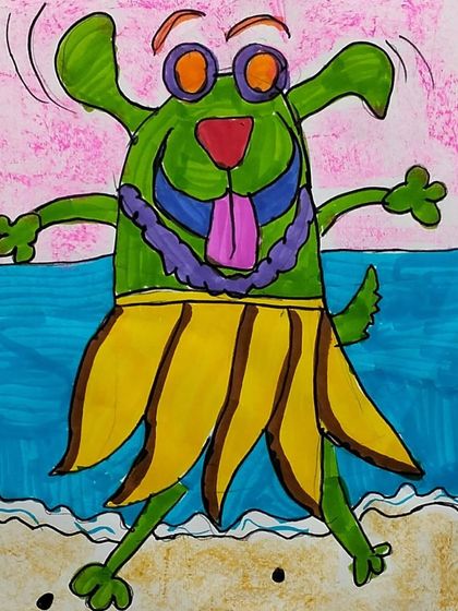 This green dog in a hula skirt is another example of the fun and silly characters our students love to create.