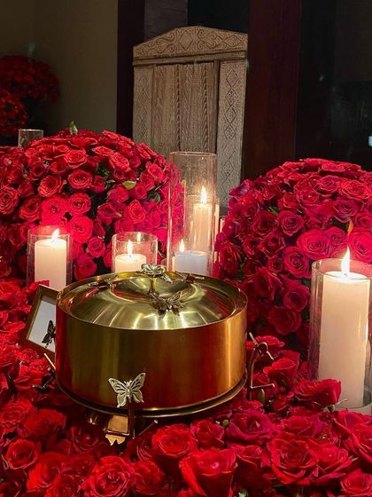 The warm glow of candles reflects off our polished gold serveware, creating a magical and opulent atmosphere for an unforgettable dinner.