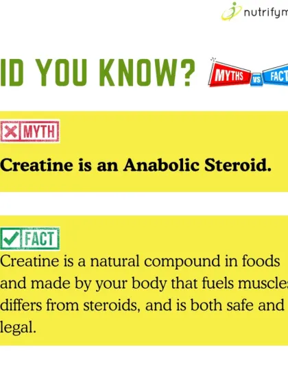 Myth: Creatine is an anabolic steroid. Fact: It's a natural compound, completely different from steroids, and is both safe and legal for athletes.
