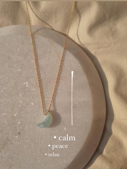Another shot of the Aquamarine Luna Pendant, a piece I designed to bring the soothing energy of its namesake, the sea.