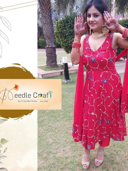 A client's old red saree was transformed into this stunning Anarkali suit, just in time for Karwachauth. It’s proof that you can create something new and beautiful from what you already own.
