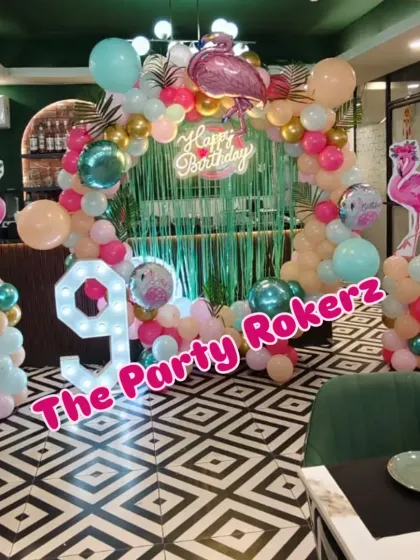 A full shot of the Flamingo-themed decor, perfect for a trendy and tropical celebration.