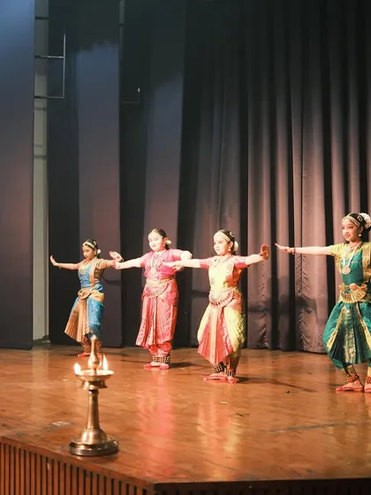 My younger students presenting their piece. The lamp in the foreground, the 'diya', symbolizes the divine light of knowledge and art.