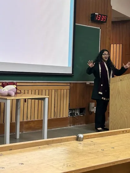 A student at IIT Delhi enthusiastically participating in a performance exercise. Our workshops are designed to be energetic and engaging for everyone.