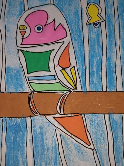 This drawing of a parrot in a cage is a great lesson in using lines to create patterns, both on the bird and in the background.