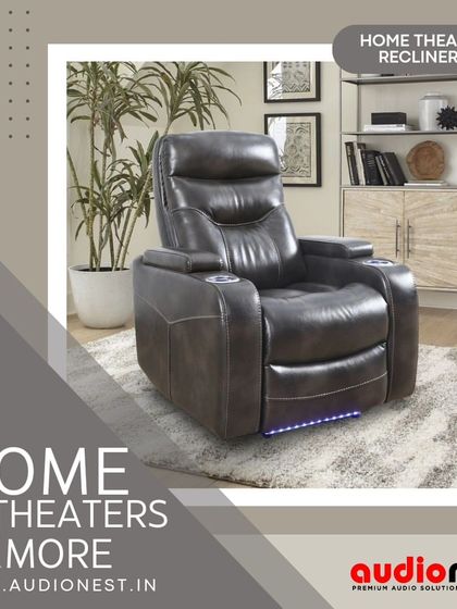 This motorized leather recliner is a popular choice for our home cinema setups. It features built-in cup holders and subtle under-lighting, combining luxury, comfort, and functionality.