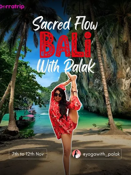 The "Sacred Flow" Bali retreat with our expert yogi Palak is a journey back to yourself, combining aerial yoga, temple visits, and ocean bliss.