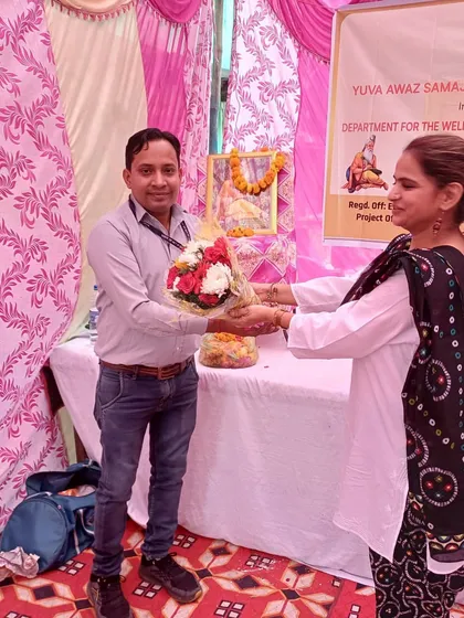 Being felicitated at the Maharishi Valmiki Jayanti celebration. It was an honor to collaborate with the Department for the Welfare of SC/ST/OBC for this event and contribute to the community.