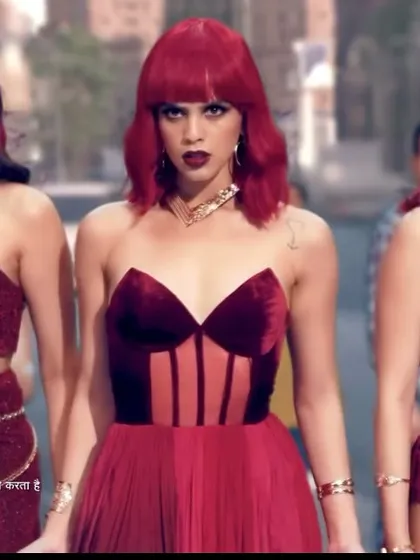A bold and edgy look for a Dabur commercial. This shoot required strong, coordinated makeup with deep red tones to match the high-fashion styling.