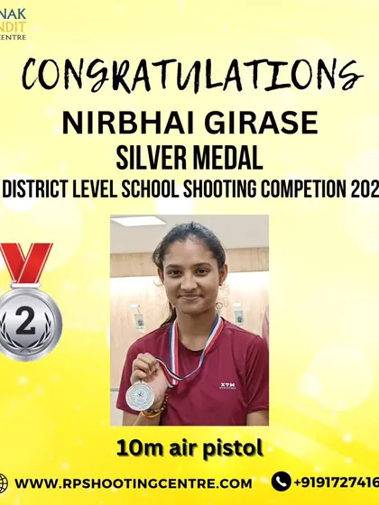 Congratulations to Nirbhai Girase for winning the silver medal in the 10m air pistol event at the Pune District Level School Shooting Competition. Her hard work and dedication have paid off.