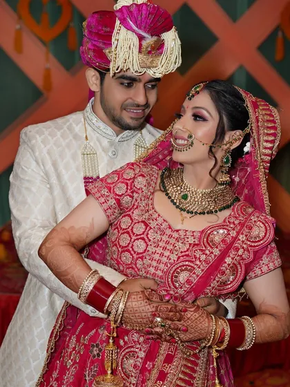 A playful, candid moment between the couple during their posed photoshoot. I always encourage couples to interact naturally to capture their genuine chemistry.