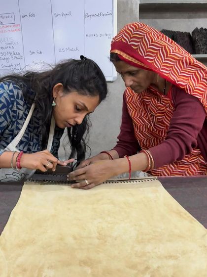 Learning from a master artisan at Studio Bagru. Her guidance was invaluable as I learned to handle the blocks and apply the right amount of pressure for a clean print.