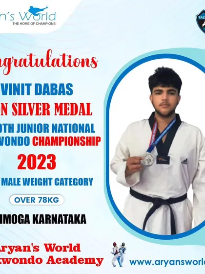 Vinit Dabas with a Silver Medal at the 40th Junior National Taekwondo Championship in Shimoga, Karnataka.