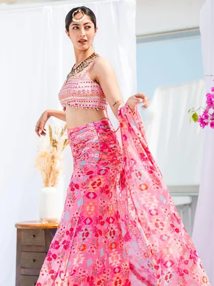 Movement is key to showing how a garment lives and breathes. In this shot, the model's turn creates a beautiful flow in the printed skirt, giving customers a sense of the fabric's weight and feel.