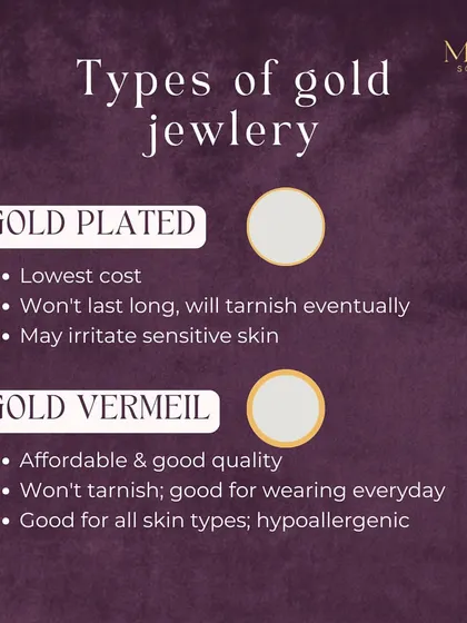 Here's a simple breakdown of gold-plated versus gold vermeil. While both are affordable options, gold vermeil has a sterling silver core and a thicker gold layer, making it a better quality choice for daily wear.