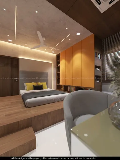 This angle highlights the steps leading up to the platform bed, a fun and space-saving design element.