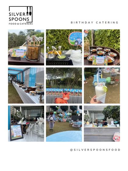 A collage of a Barnyard-themed birthday party I catered. It shows various food setups, drinks, and the overall festive, kid-friendly atmosphere.